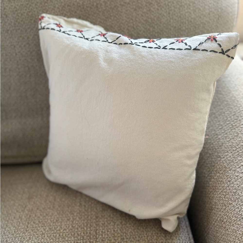 Repurposed tablecloth throw pillow